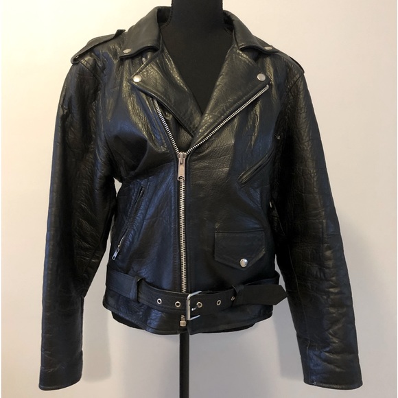 Jackets & Blazers - Women’s Black Leather Classic Police Style Motorcycle Jacket size 40